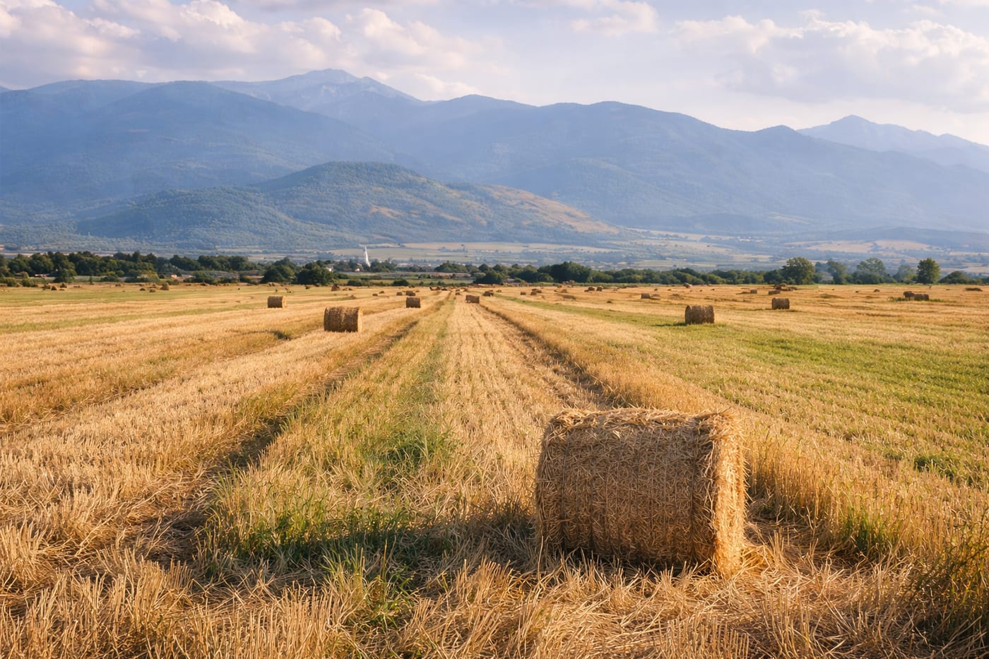 Romanian countryside in warm evening light
