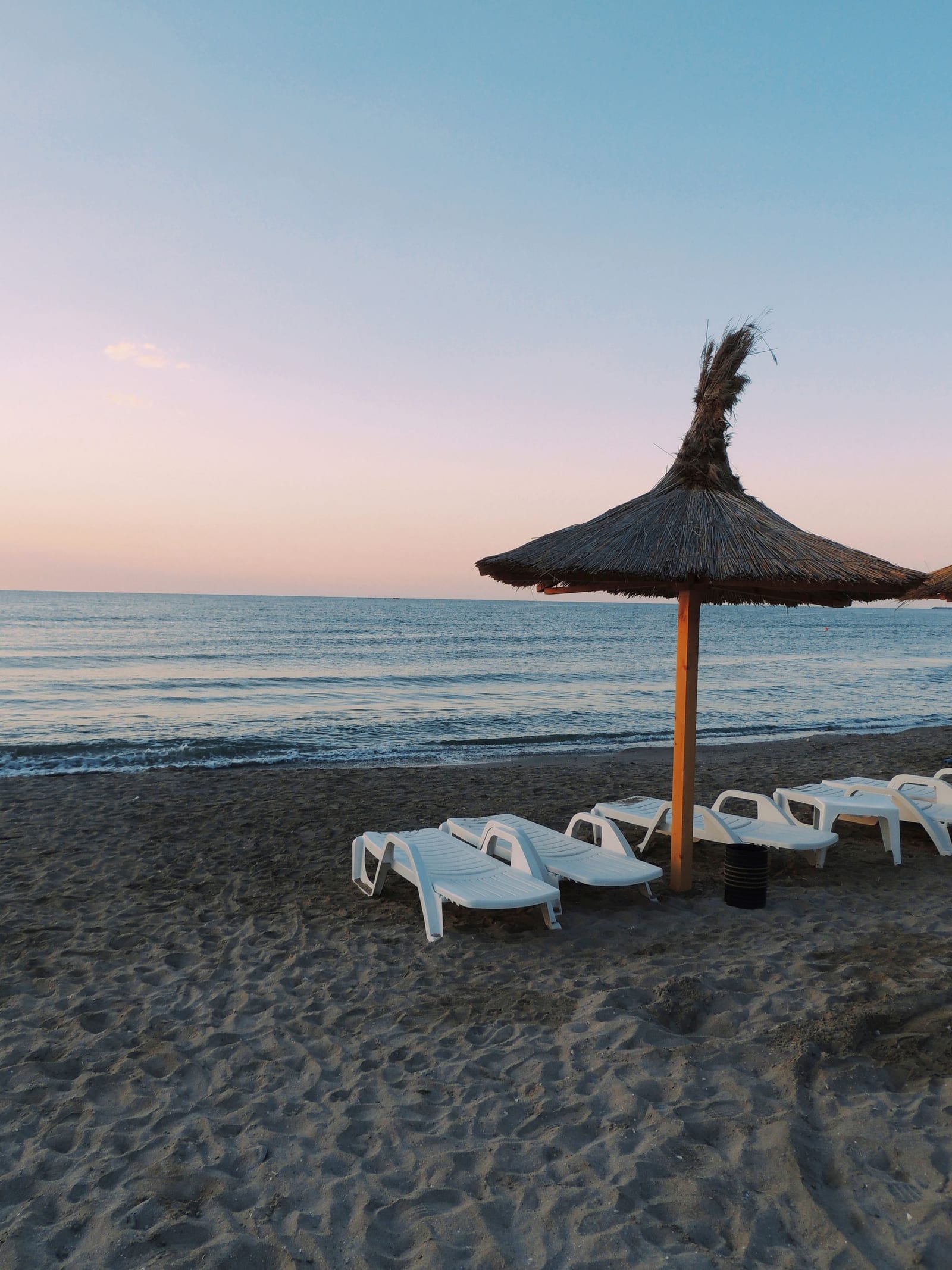 Sun loungers on a Black Sea beach in Romania