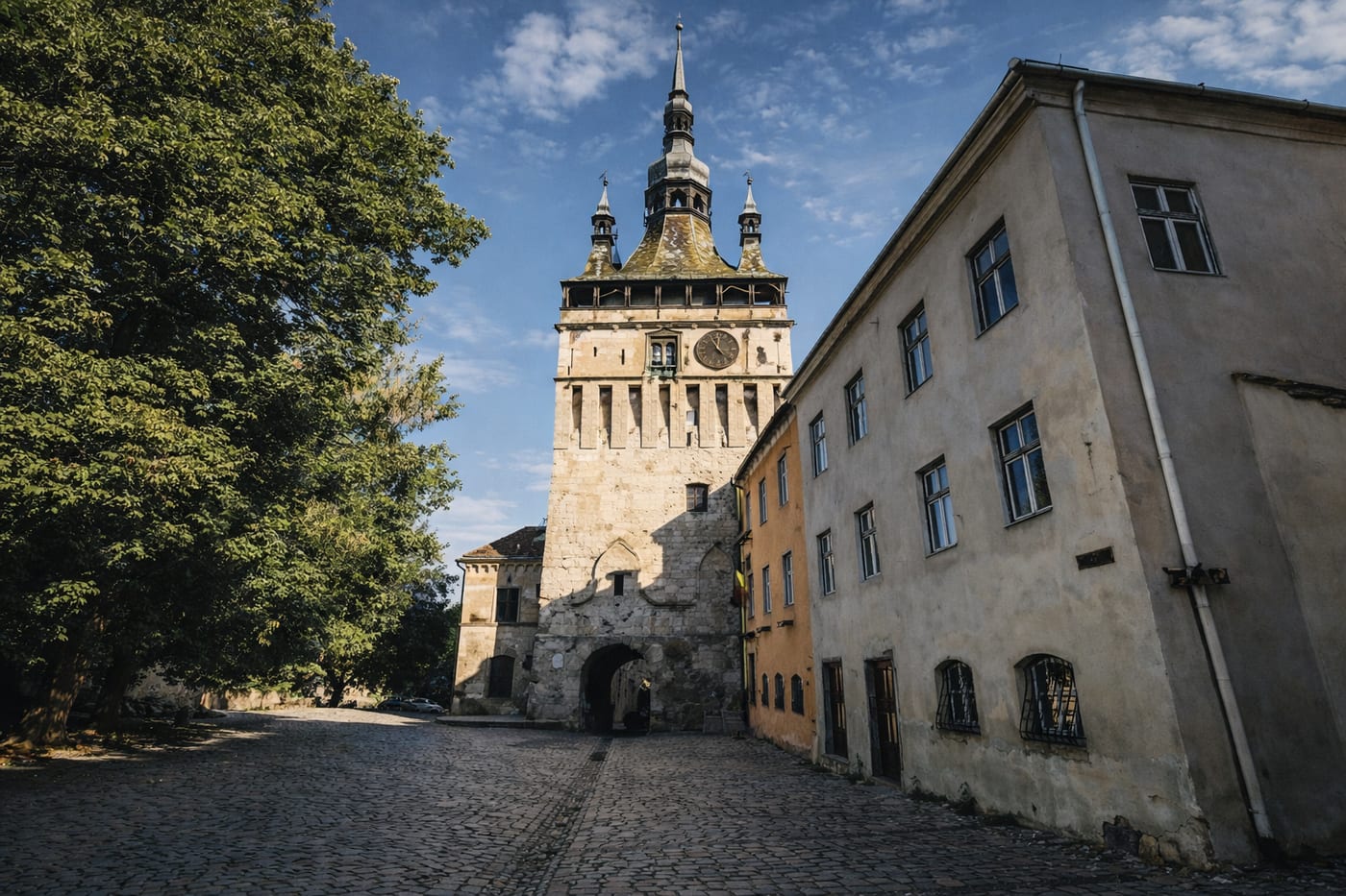 The fortified clock tower gate of Sighișoara's medieval citadel