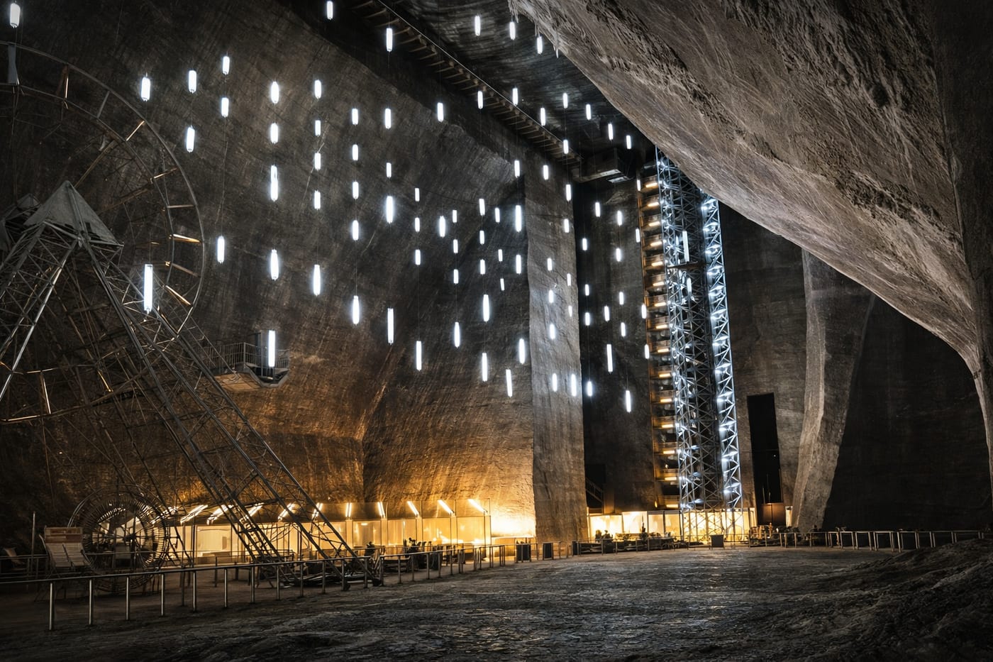 Entrance area and surrounding landscape near a salt mine