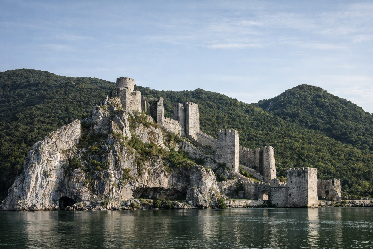 Long river corridor beneath open sky