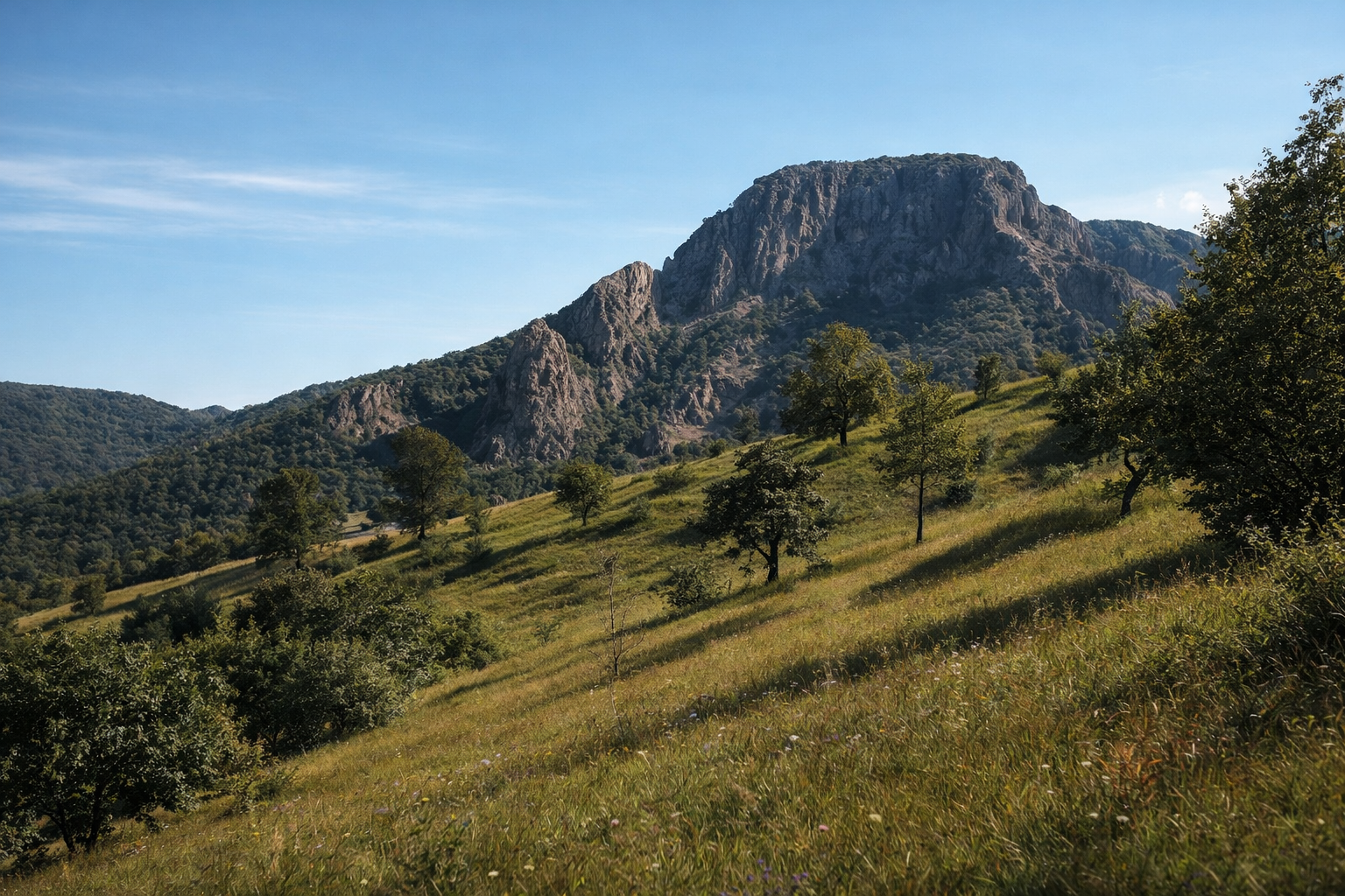 Wide valley scene with cliffs and river
