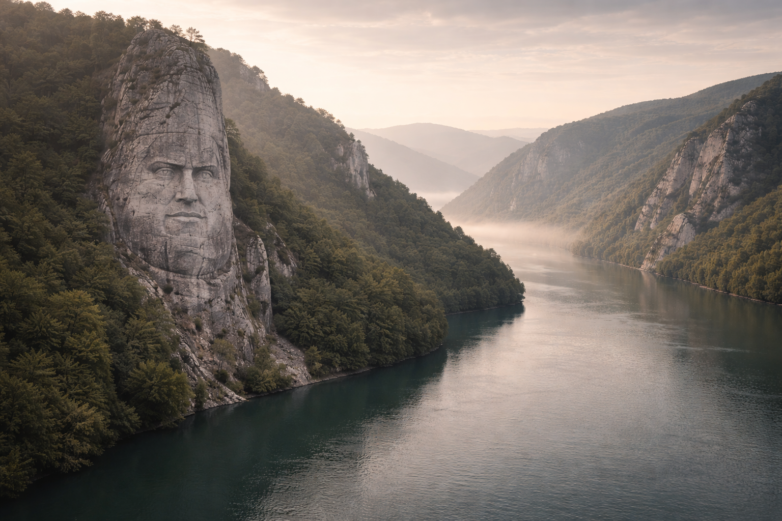 Steep Danube Gorge scenery at Cazanele Dunării