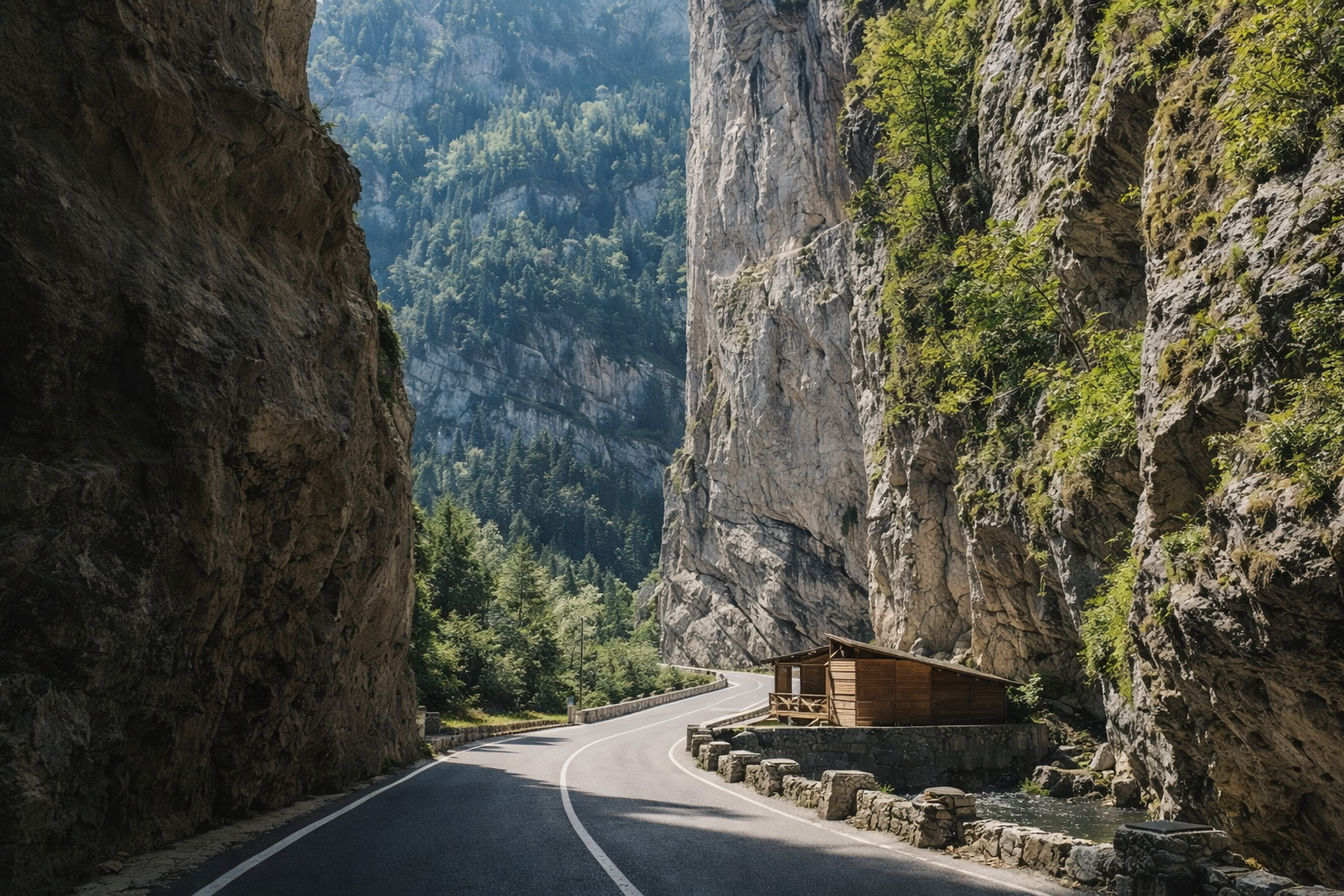 Mountain-side viewpoint with layered ridgelines