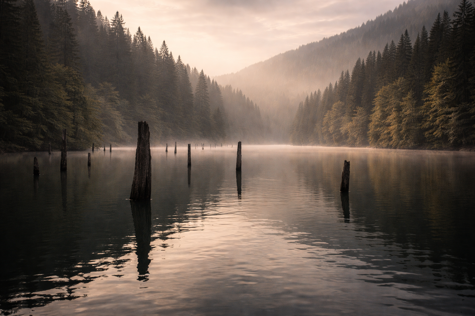 Mountain basin landscapes around Lacul Roșu and Lacul Sfânta Ana
