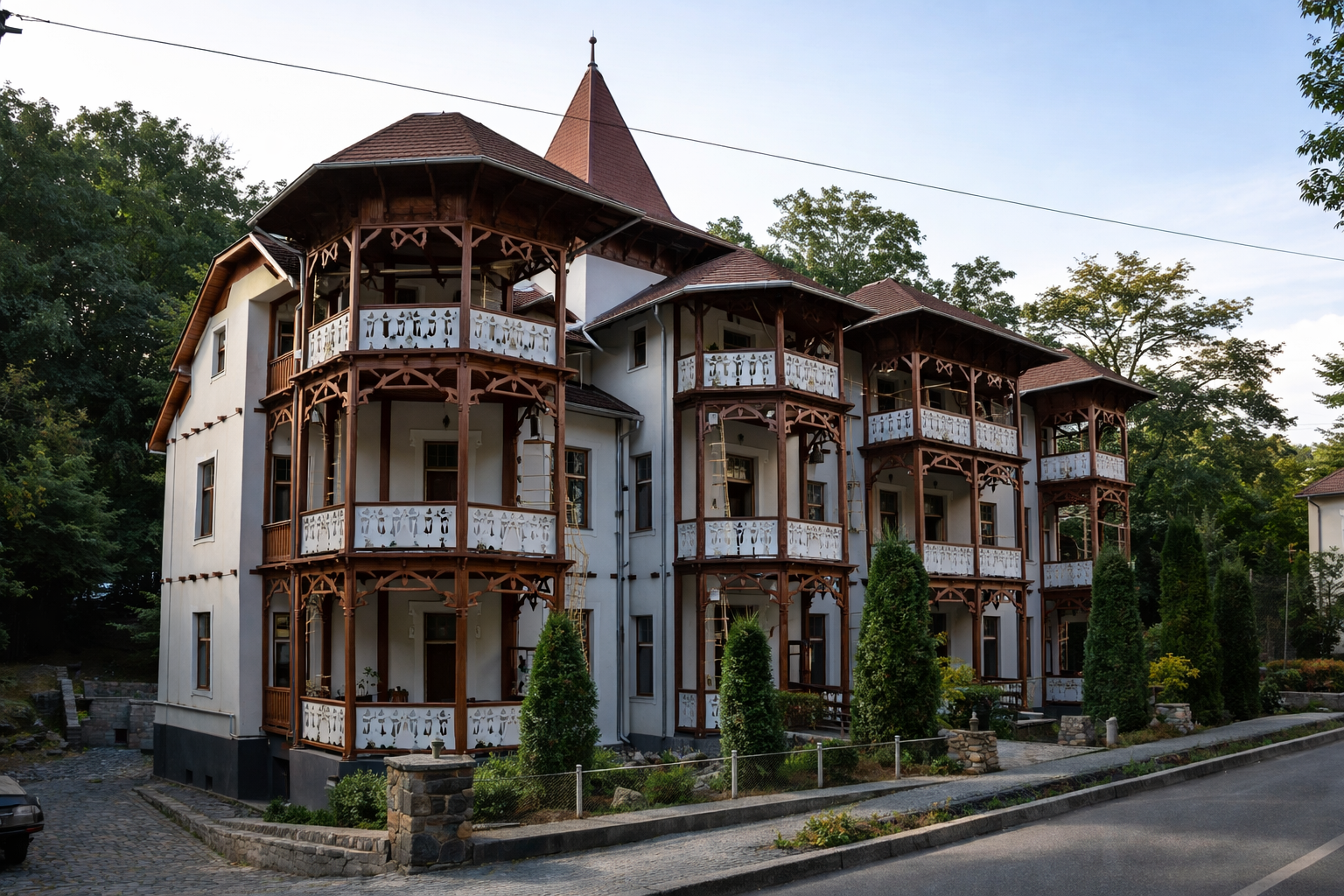 Wide lake-and-forest landscape view